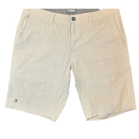Linksoul Solid Boardwalker Shorts Men's Size 34 Khaki 10" Inseam Golf Stretch - Picture 5 of 9